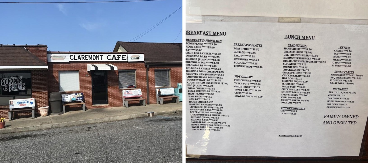 Claremont Cafe Menu